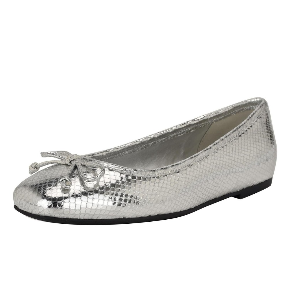 Calvin‎ Klein Silver Snakeskin Embossed Ballet Flats Bow Round Toe Size 7.5